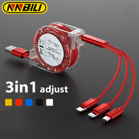 NNBILI USB Type C Cable 3A 3 in 1 Fast Charge Phone Charger Telescopic Data Cord For iPhone Samsung Micro USB Quick Charge Cable