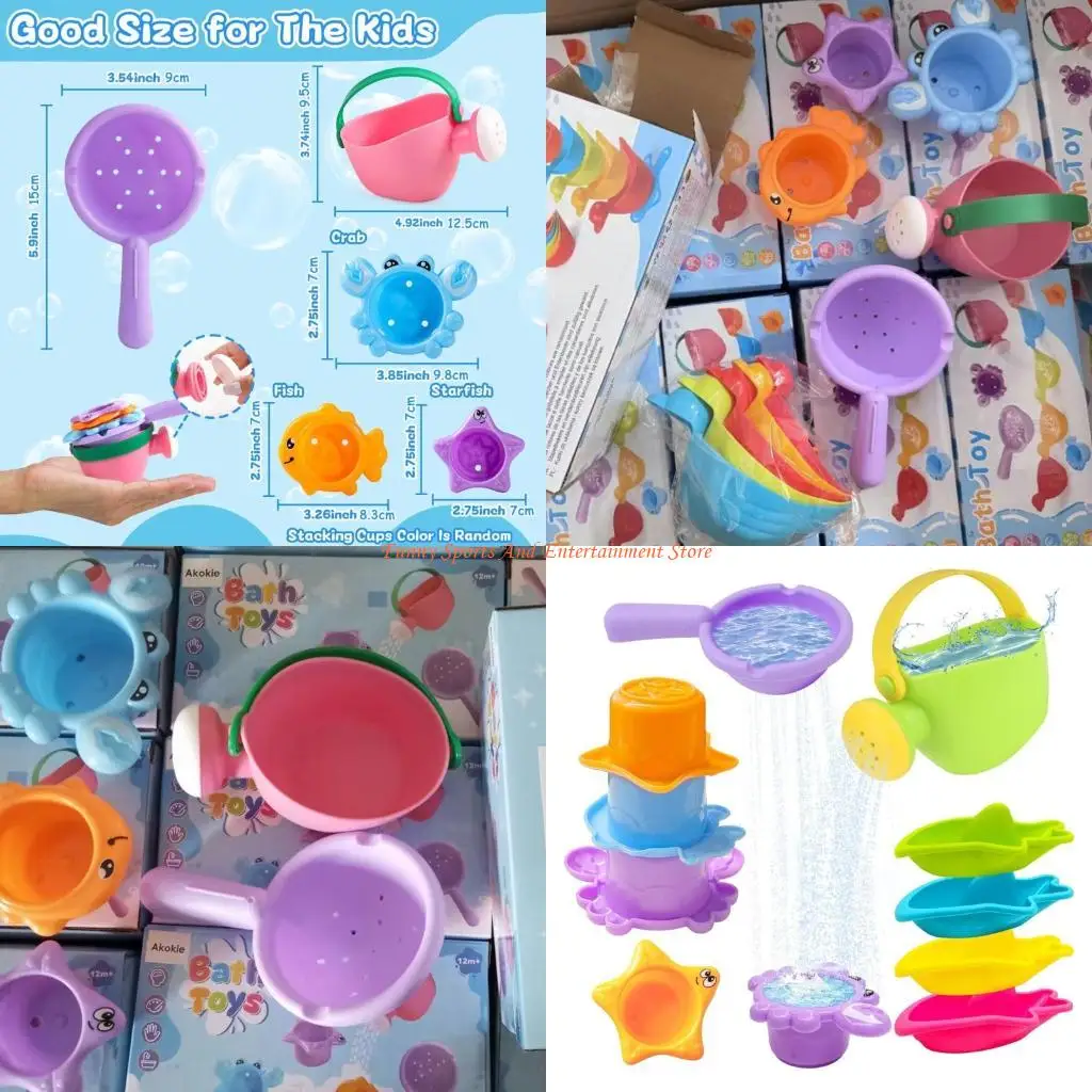 C4DE Educational Water Play Set With Stackable Animal Cups And Watering Can