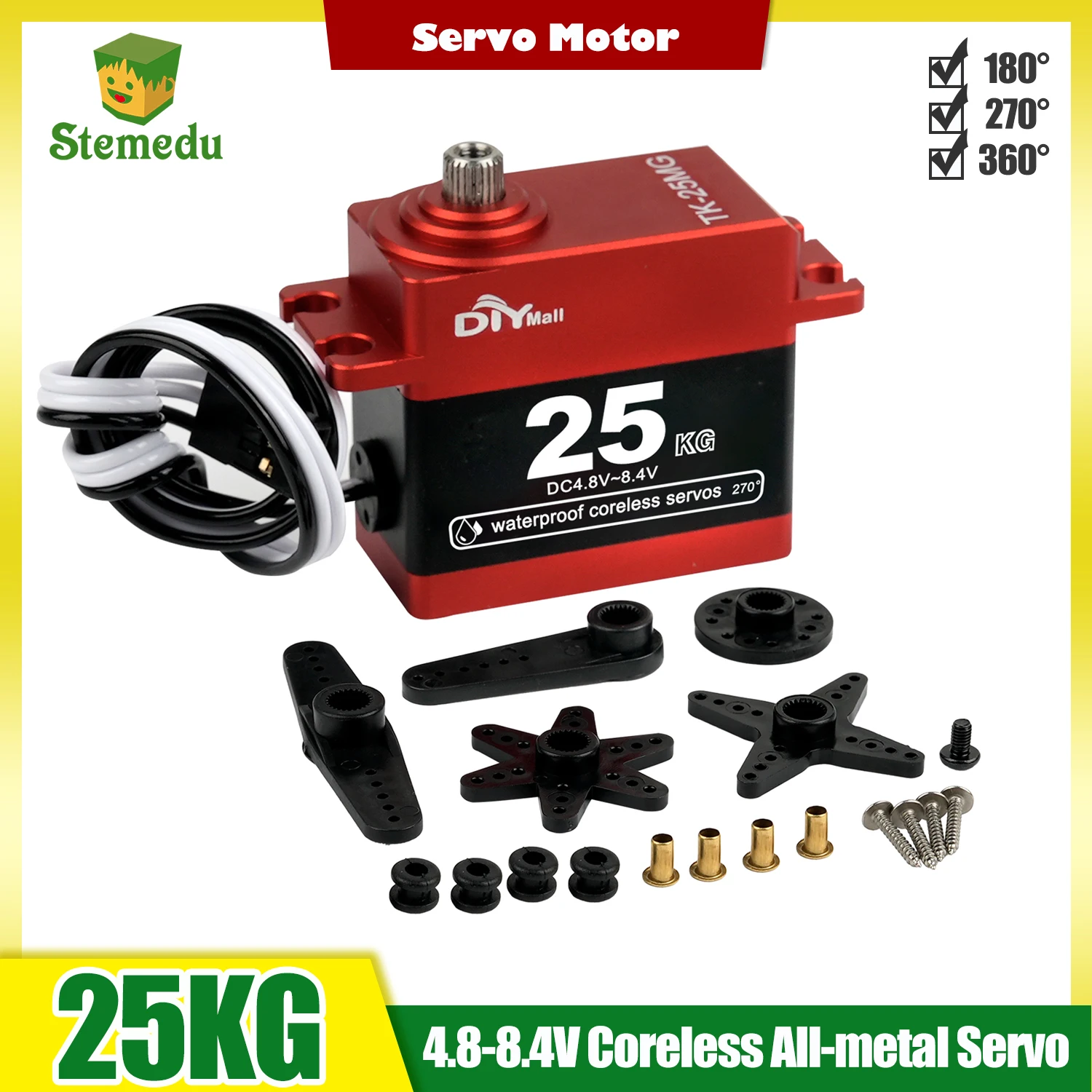 25KG TK-25MG Digital Servo IP67 Waterproof Coreless Servo HV Metal Gear Motor for Baja 1/8 1/10 1/12 RC Car 180/270/360 Degree