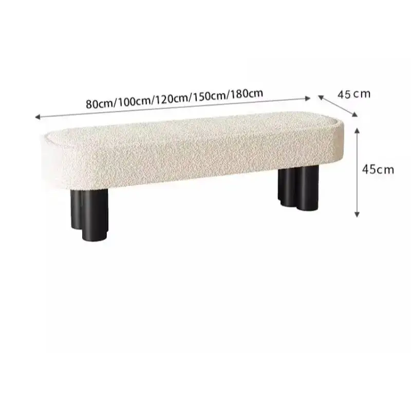 Solid End Modern Legs, Wabi-Sabi Bed Entryway Wood Bench Minimalist - of Boucle Bench Upholstery, for Living Room Bedroom