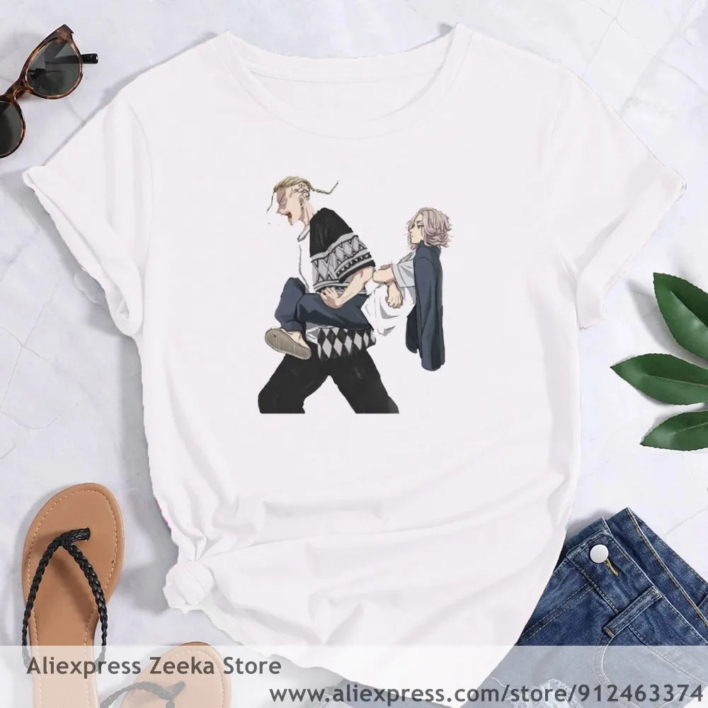 Manjiro San Anime Tokyo Revengers Kawaii Harajuku Women Funny Print Ladies T-shirt Girl  Basis O-collar White Shirt Short