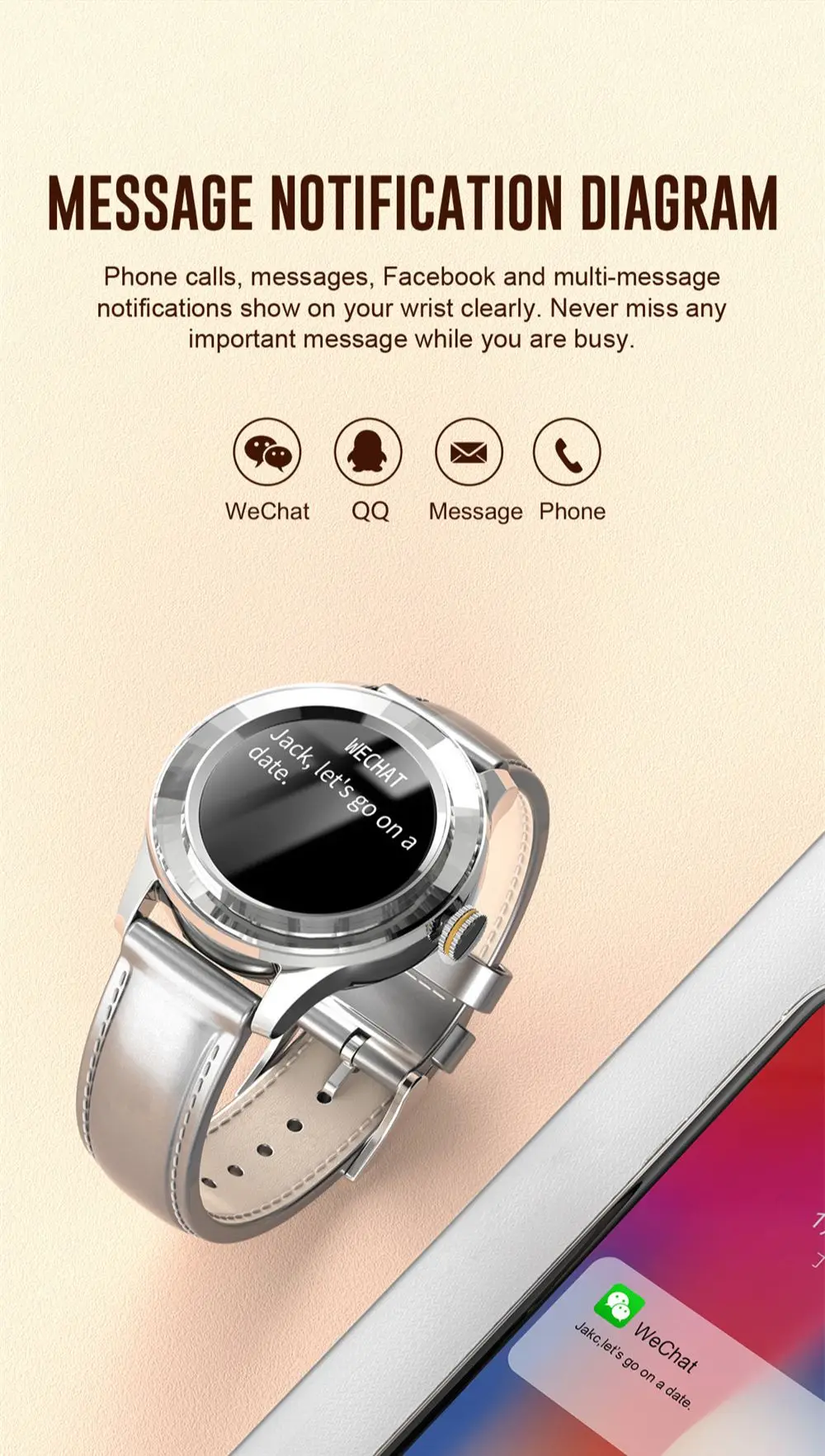 MISIRUN Smart Watch Full Touch Round Screen Watch donna IP67 impermeabile monitoraggio della frequenza cardiaca Smartwatch per Android IOS