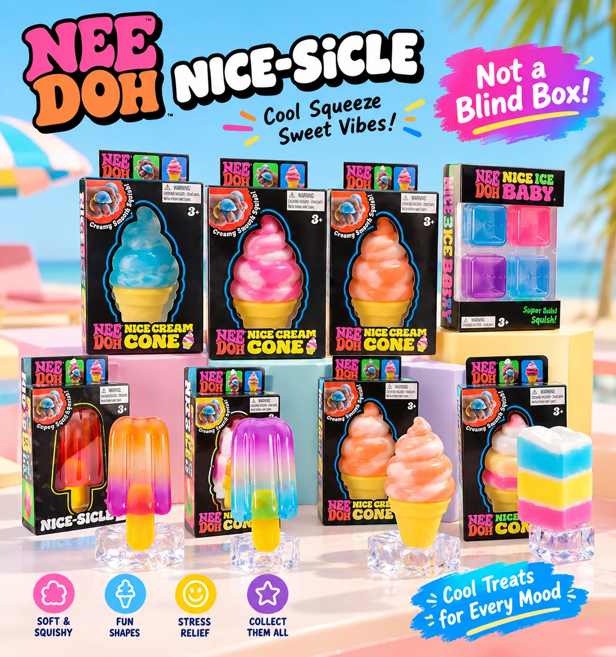80+ Pcs Nee Doh Assorted Squishy Fidget Toys, Relief Squeeze Toys, Anti-Anxiety Sensory Toys for Adults, Party Favors Gifts Bulk