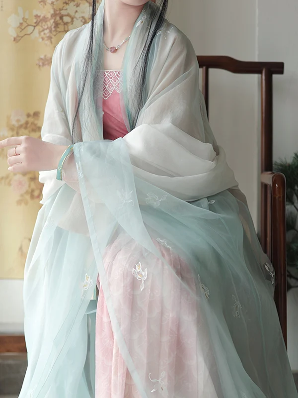

Original Tonguan Long irt Wide Sve Women's Daily Wear Mint Wave Hanfu 2025 New Sle Loose Fit Polyester