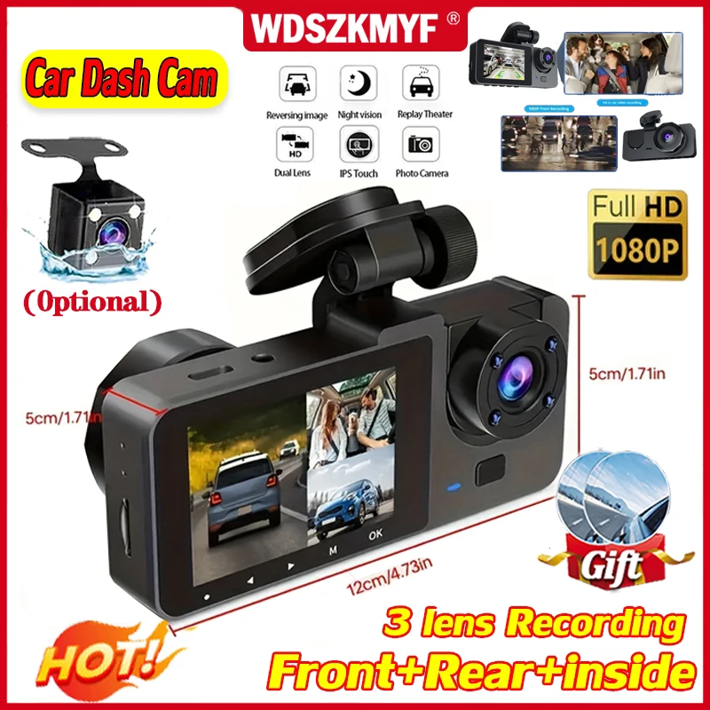 3 canais traço cam para carros wifi app carro dvr câmera frontal gravador de vídeo câmera de visão traseira para veículo caixa preta carro assecories