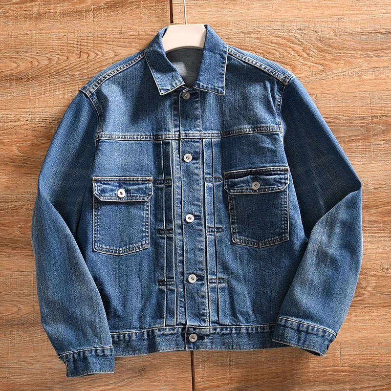 

Men's Denim Jacket Couple's Lapel Retro Washed Workwear Coat Trendy Autumn Faion Retro Workwear Multi-ket Outerwear Stand Fit