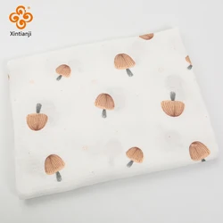 135x50cm 100% Cotton Gauze Fabric Crepe Double-Layer Cute Mushroom Cartoon Making Soft Pajamas Clothes DIY Sewing Blanket