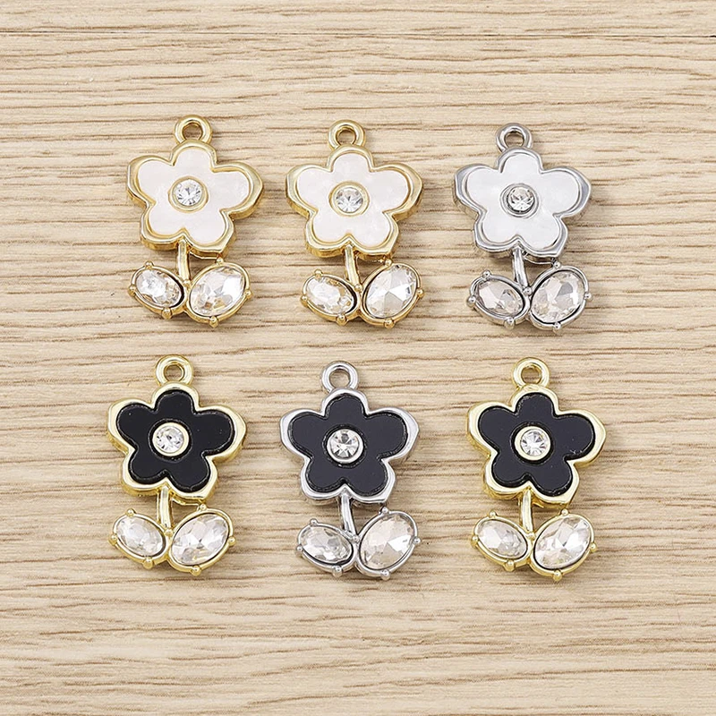 

5pcs 14x22mm Cute Crystal Metal Flower Charms Pendants for Jewelry Making Necklaces Earrings Bracelets DIY Crafts Accessories
