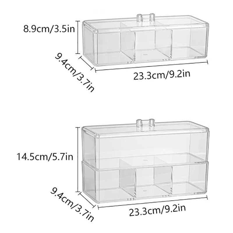 Transparent Cosmetics Storage Box Makeup Organizer Desktop Acrylic Cotton Swab Removal Cotton Pad Dust-Proof Storage Container