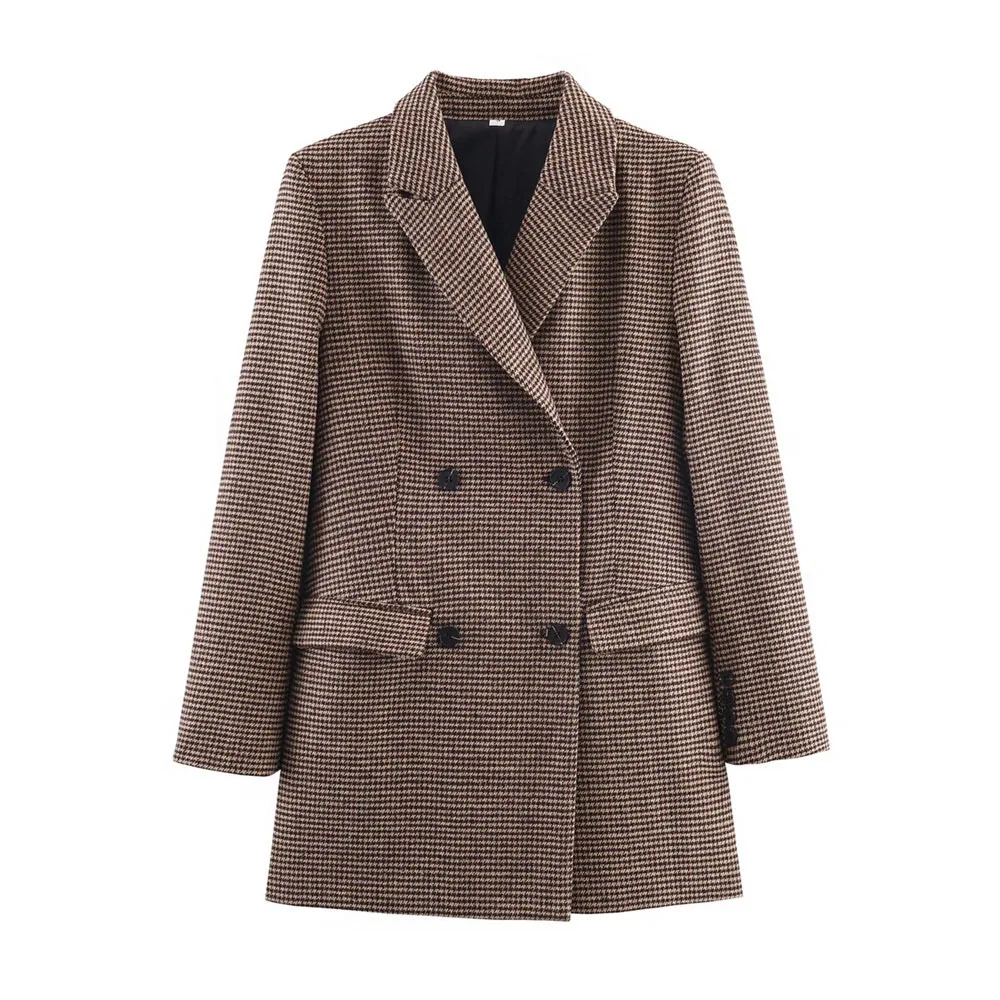 

Winter New Women's Fashion Simple and Versatile Thousand Bird Grid Medium length Suit Jacket