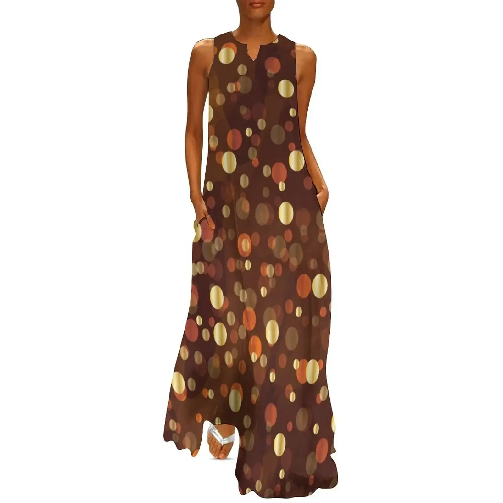 

Gold and Brown Bokeh Swirl Pattern by JessieJArt2021 Long Dress Woman clothing luxury dress summer dresses ladies 2025 Dress