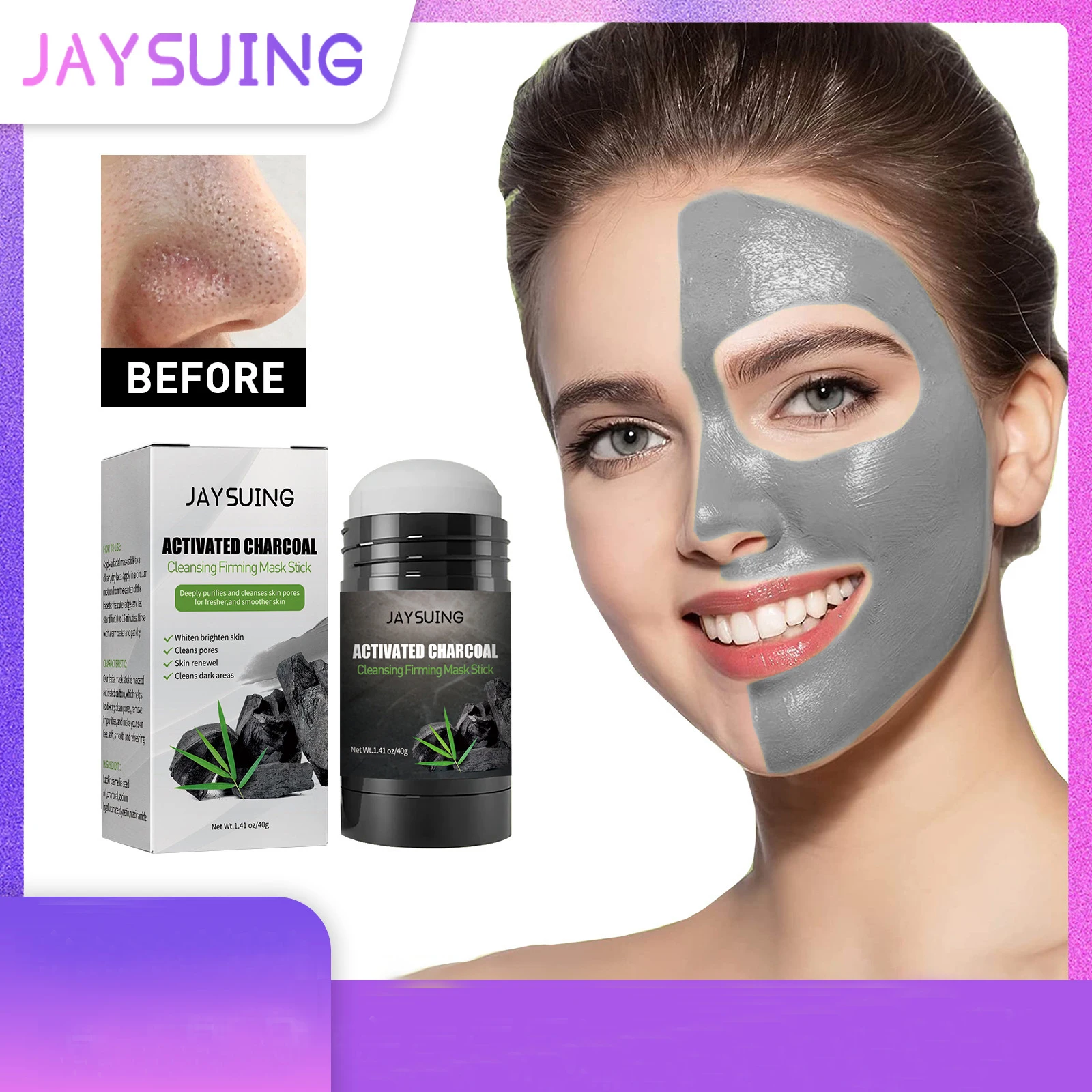 

Active carbon cleaning facial mask stick deep facial cleaning pores blackhead smearing solid facial mask