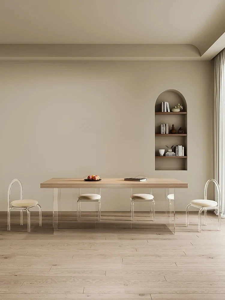 Скандинавская деревянная каменная тарелка, обеденный стол, бесшумный стиль, акриловая подвеска, бытовая маленькая квартира, прямоугольная из массива дерева