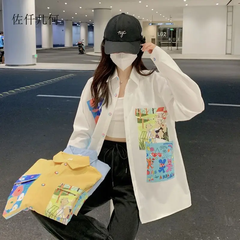 Camisa nueva informal para mujer, pintura al óleo, manga larga, prendas de vestir exteriores Vintage, Blusas femeninas Elegantes