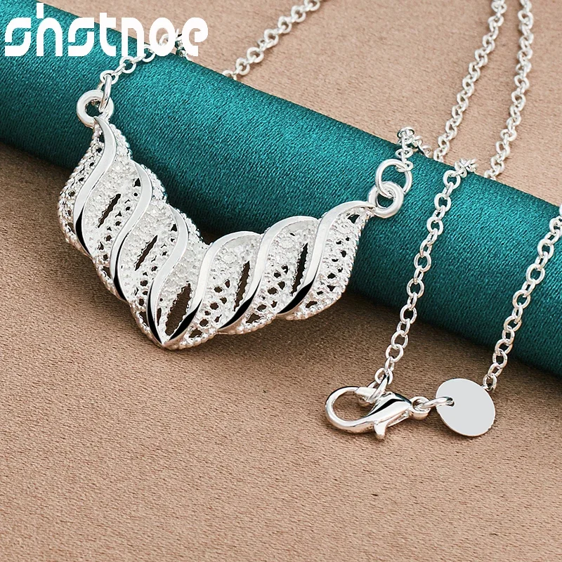 SHSTONE 925 Sterling Silver Necklace Hollow Carved Leaf Pendant 16-30 Inch Chain Necklaces Women Wedding Party Birthday Jewelry