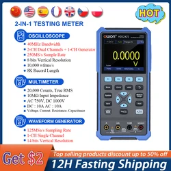 OWON-Oscilloscope numérique HDS242S, multimètre True-RMS, générateur 2CH + 1CH, 250 MSMumental, 8 bits, bande passante 40MHz