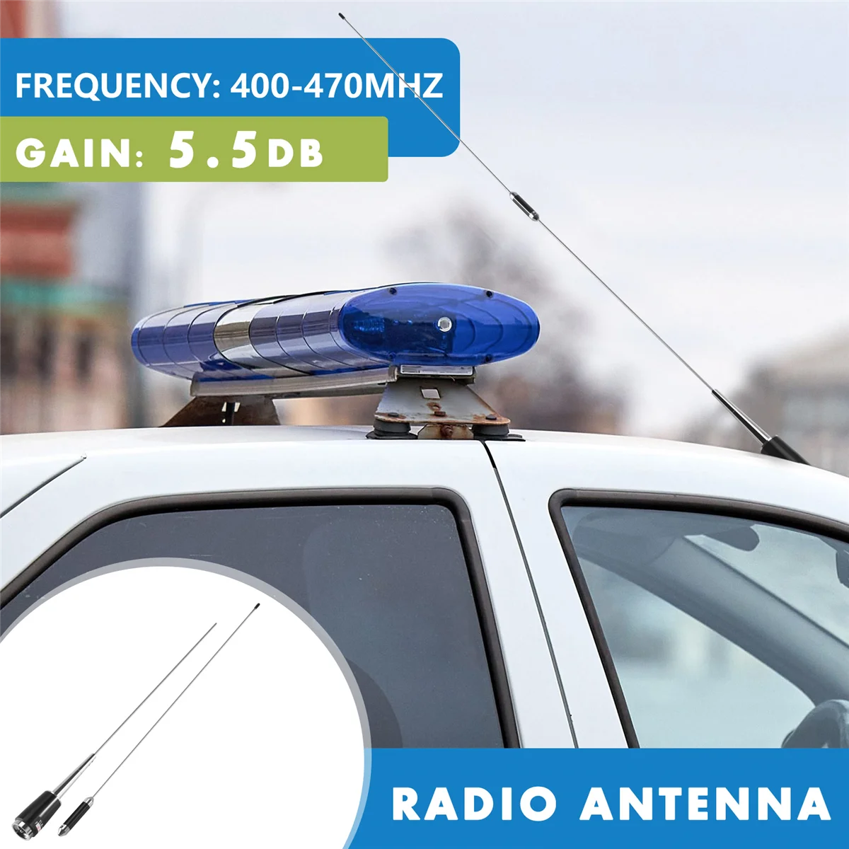 Detalhes da nova antena de rádio de carro móvel prata UHF 400-470 MHz 200W 5,5dB SL-16 PL-259 ST