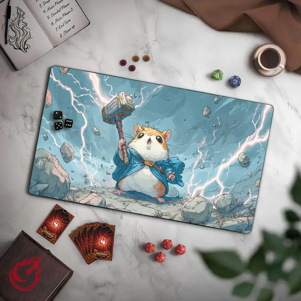 

Cute Hamster Warrior MTG Playmat Magic Card Mat with Stitched Edge Non-Slip Durable Tabletop playmat Board Game Mat for TCG