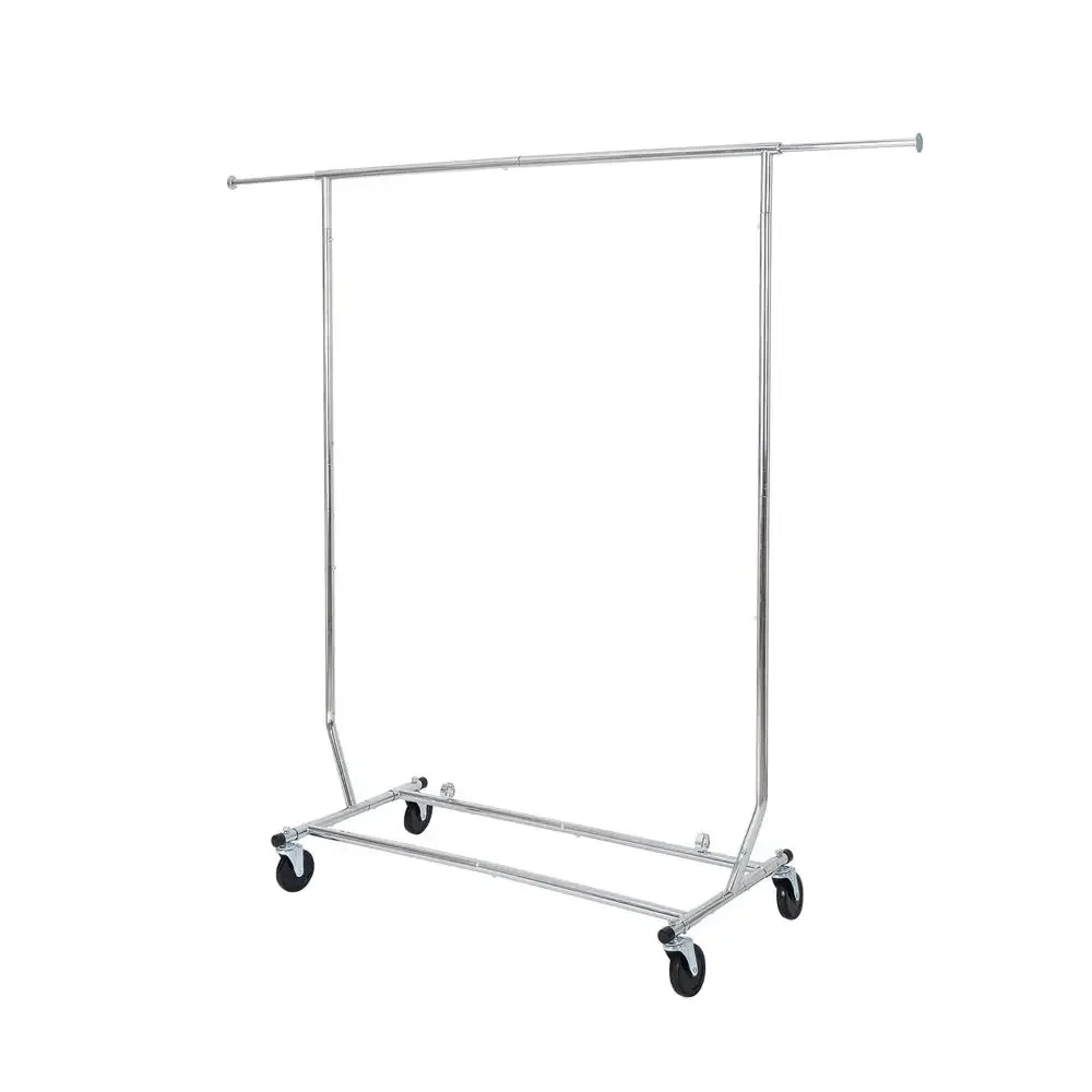 

Adjustable Rolling Garment Rack Chrome 100lbs Heavy Duty Folding Organizer Shirts Blouses Pants Dresses Bags Jackets Collapsible