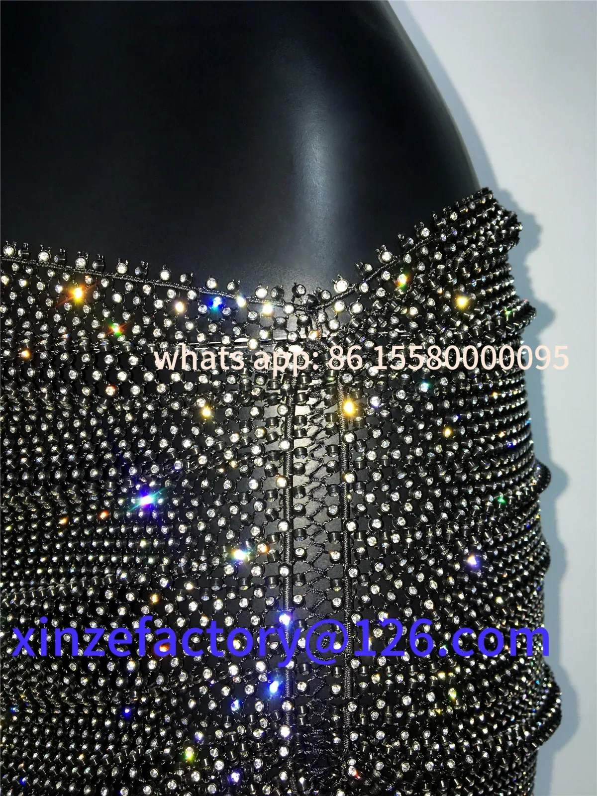 Customizable Rhinestone Fishnet Skirt For Women Sexy Hollow See Through Side Split