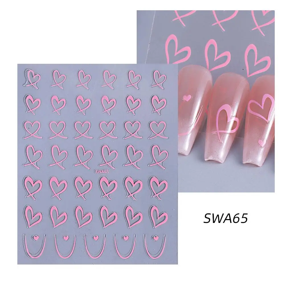 Autocollants 3D Kawaii pour Nail Art, blanc, rose, or, cœur, amour, manucure, décorations coulissantes pour ongles, décalcomanies adhésives pour la saint-valentin, DIY bricolage, X4S6