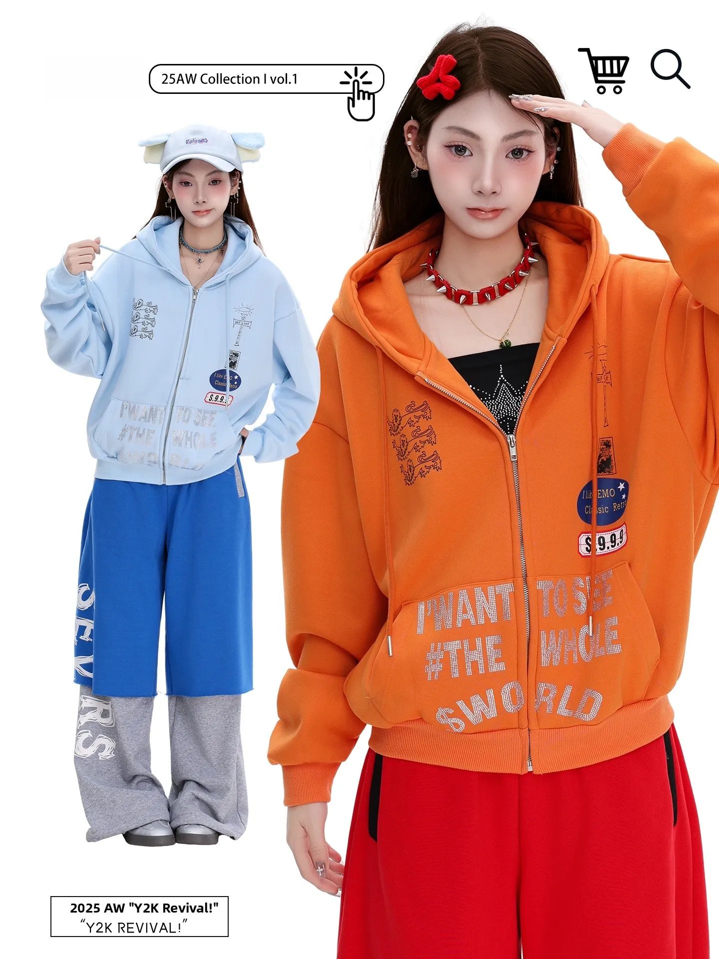

PBB Women's Fce Lined Zip up Hoodie Orange American Retro Sle Streetwear Casual Long Sve ort Length Sweatirt
