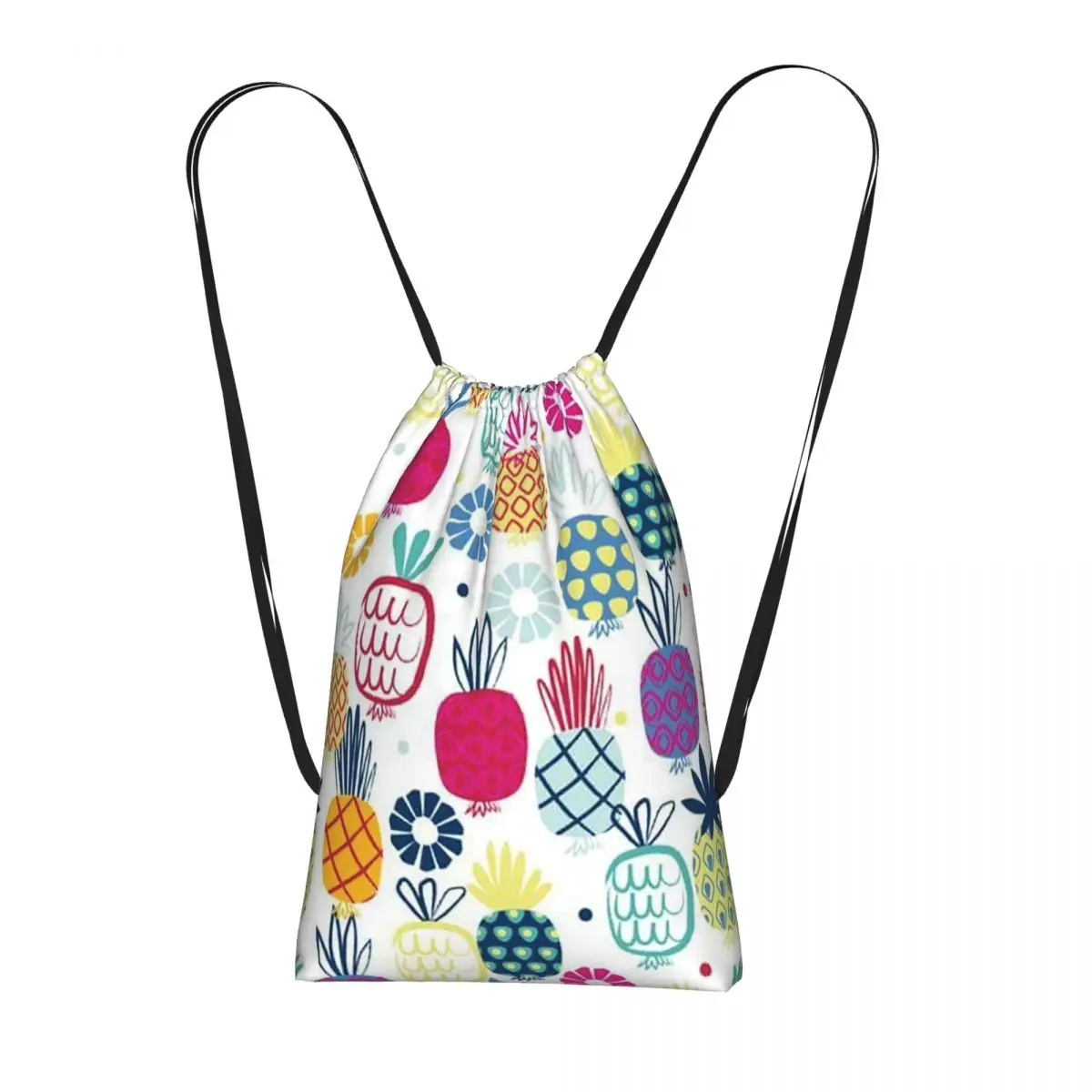 

Colorful Tropical Pineapple Pattern Backpacks Portable Drawstring Bags Sports Bag Book Bags for Man Woman Students