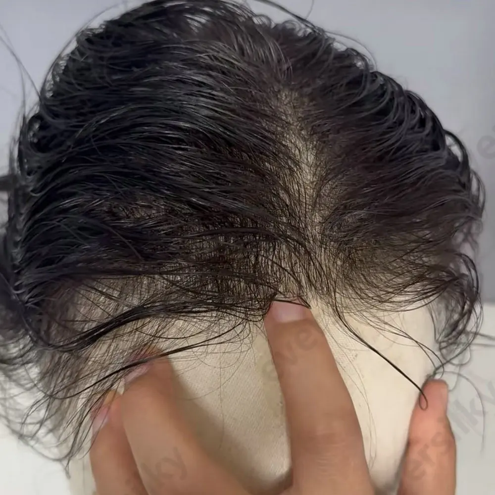 Thinnest Invisiable Hairline 0.02mm Transparent PU Base Men's Wig Human Hair Men Toupee Vloop Skin Men's Hair Replacement System
