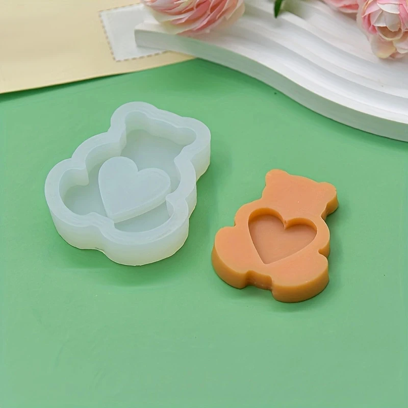 1 piece, love teddy bear shaped flip sugar cake chocolate silicone mold baking tool mold aromatherapy gypsum