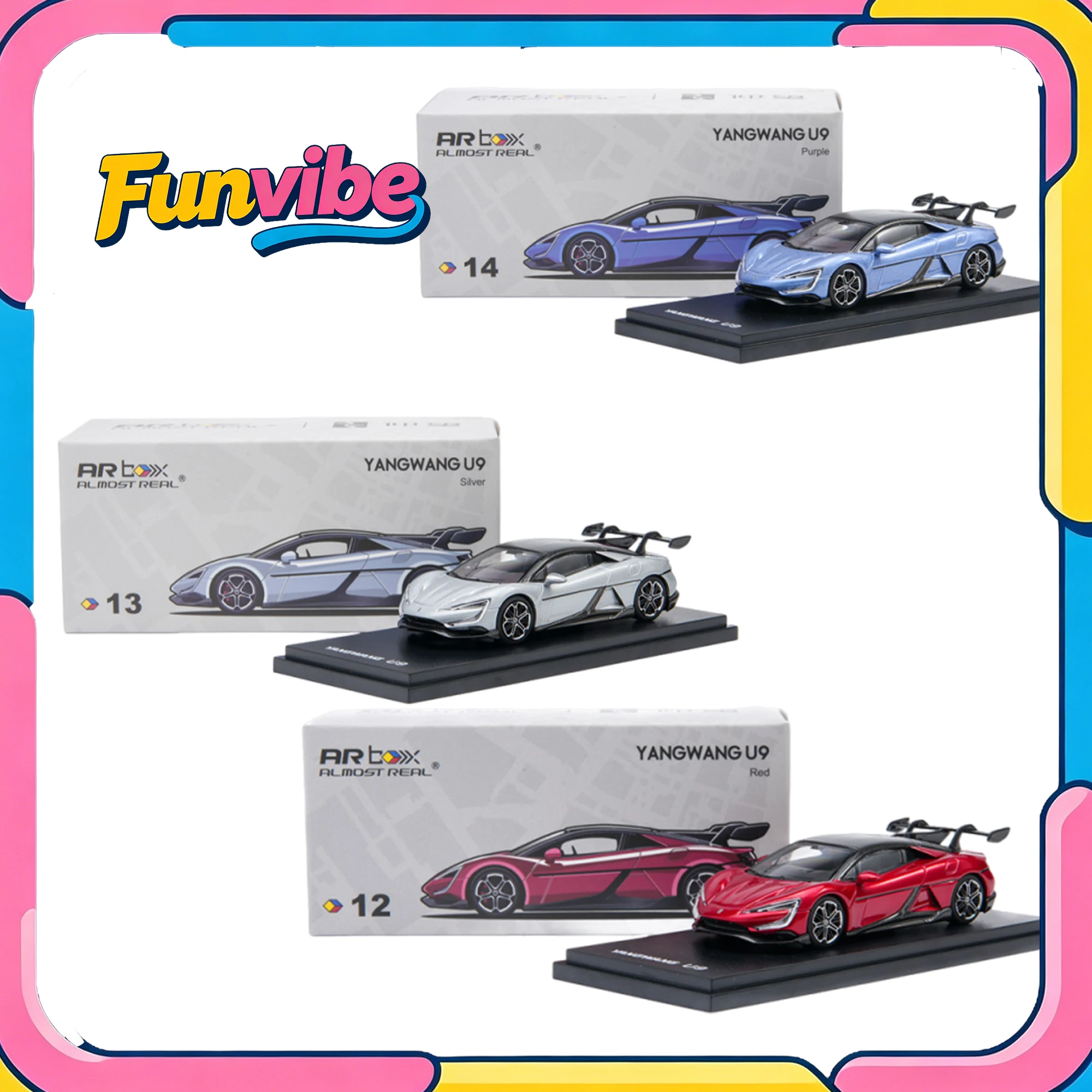 Almost Real 1/64 Yangwang U9 Chinese EV Supercar Diecast Car Model Purple Silver Red Color Siimulation Collection Cars Boy Gift
