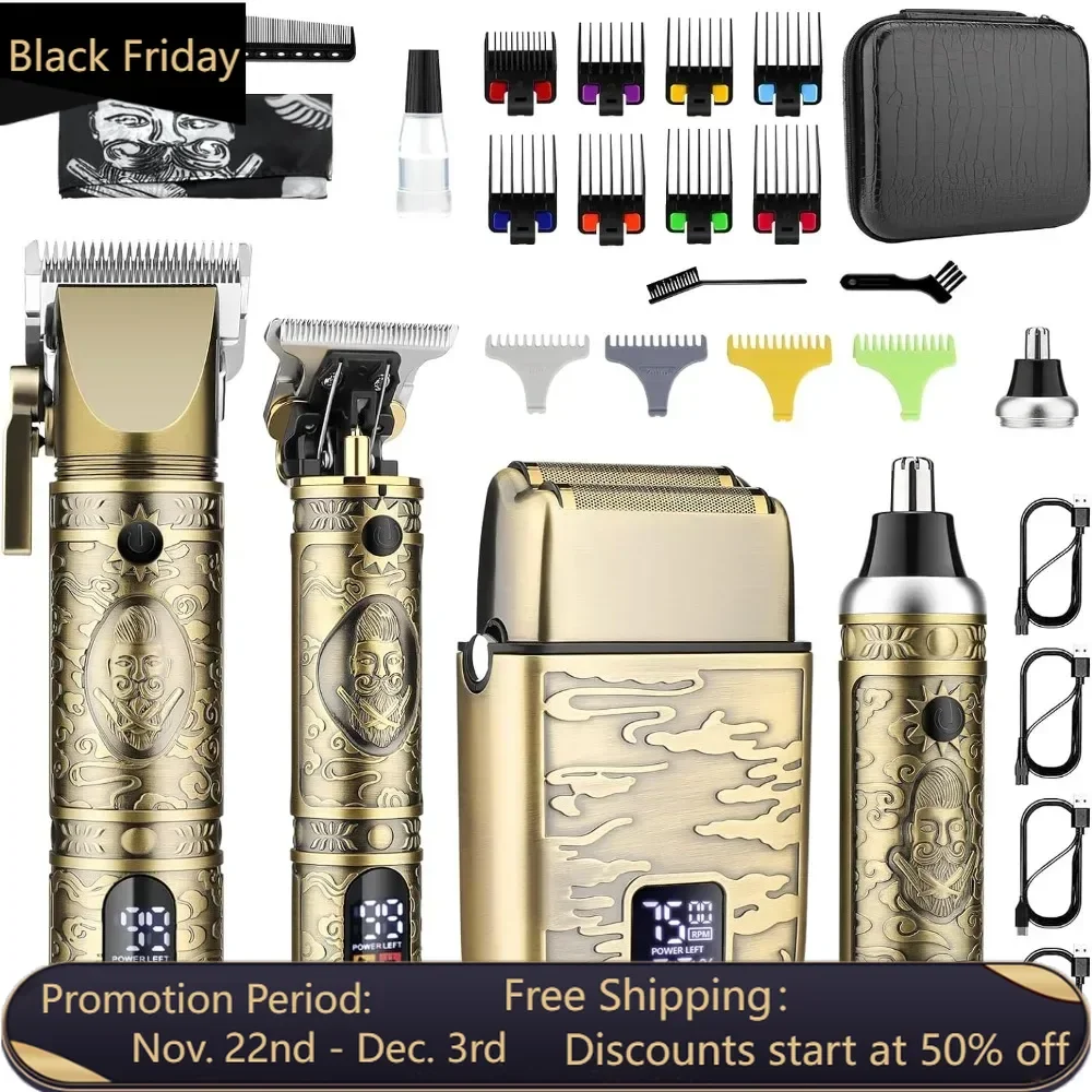 Hair Clippers for Men Professional, Beard Trimmer Kits & Sets, Cordless Men's Hair Trimmer, Electric Shavers, with LED Display