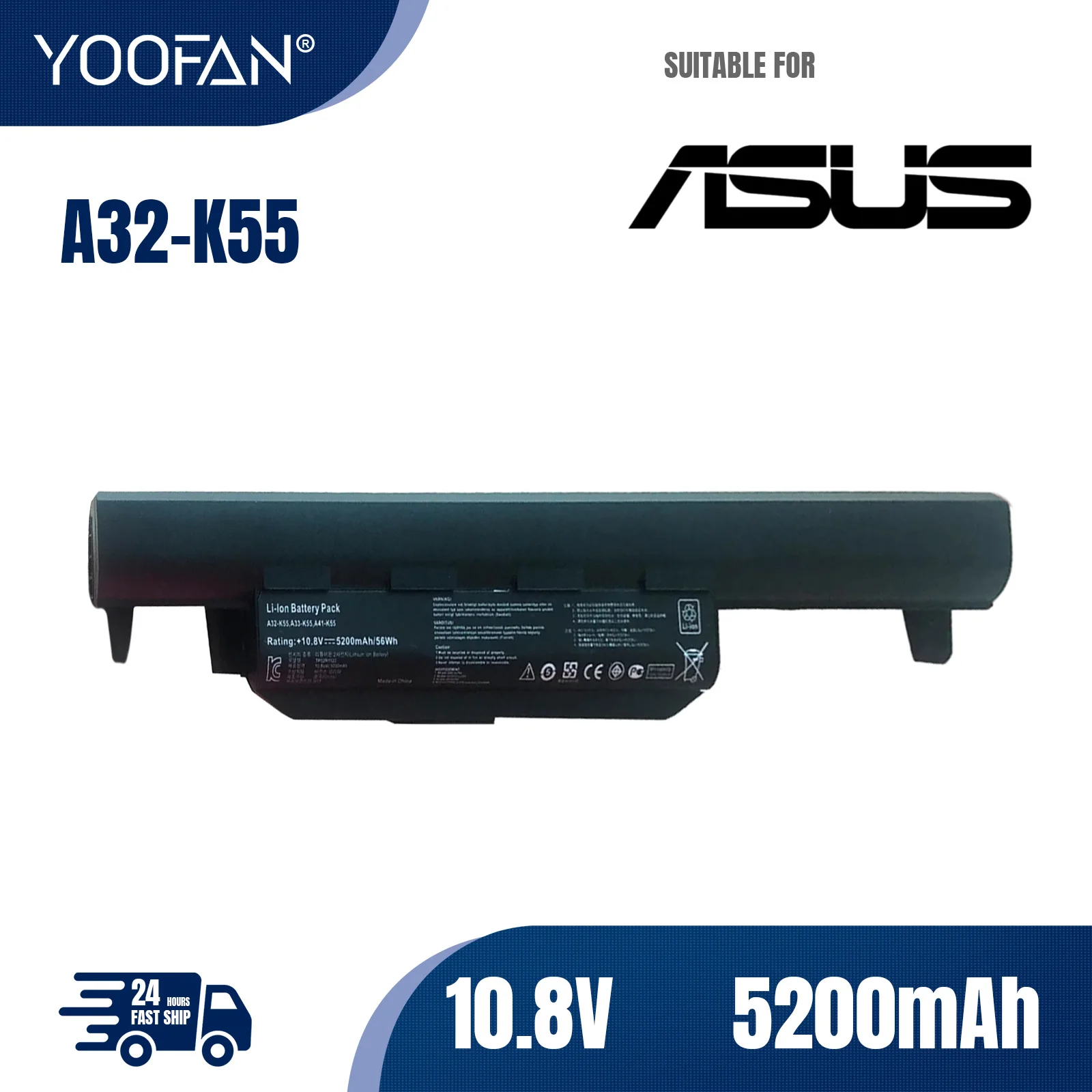 YOOFAN A32-K55 de batería para ordenador portátil, accesorio para Asus X75A, X75V, X75VD, X45VD, X45V, X45U, X45C, X45A, U57VM