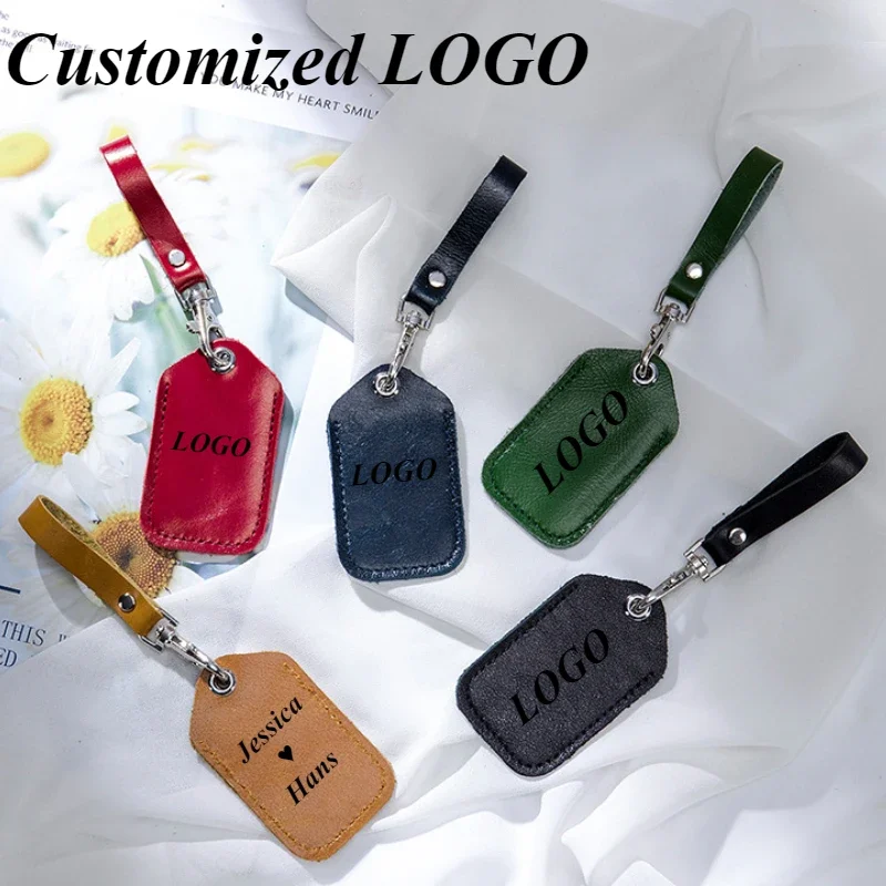 

Custom Logo Leather Keychain Door Card Protection Cover Key Chain Laser Engrave Personalize Keyring Men Women Gift Bulk