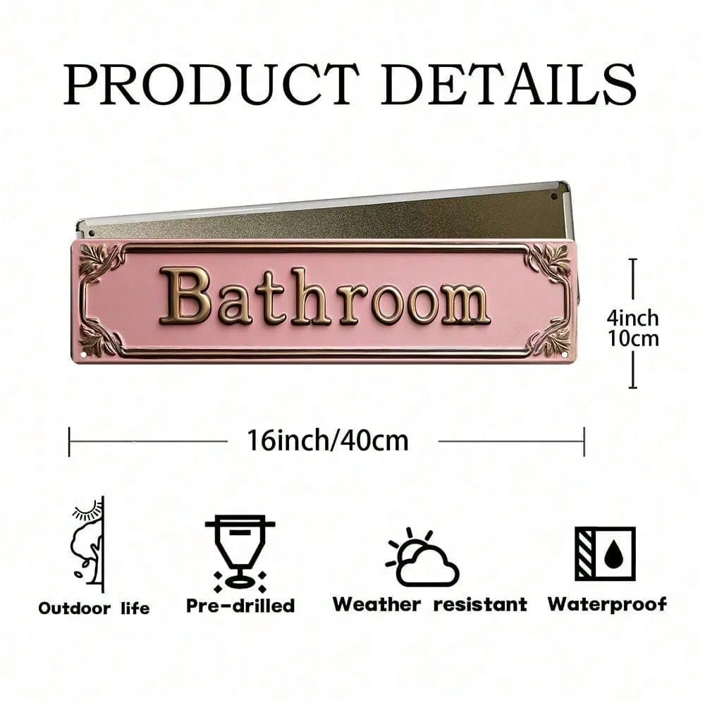 Vintage Pink Metal Bathroom Sign - Rustic Tin Wall Decor for Home Cafe Restroom Woman Cave - Easy Install Durable Fade-Resistant