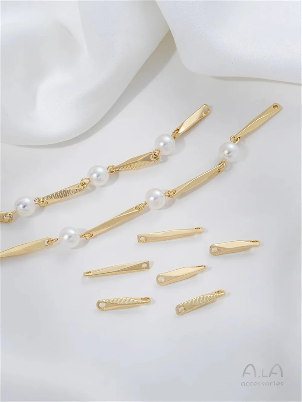 

10PCS 14K Diamond Faceted Straight Bar, Double Hole Connected Stick, Handmade String Pearl Bracelet, Necklace Accessories