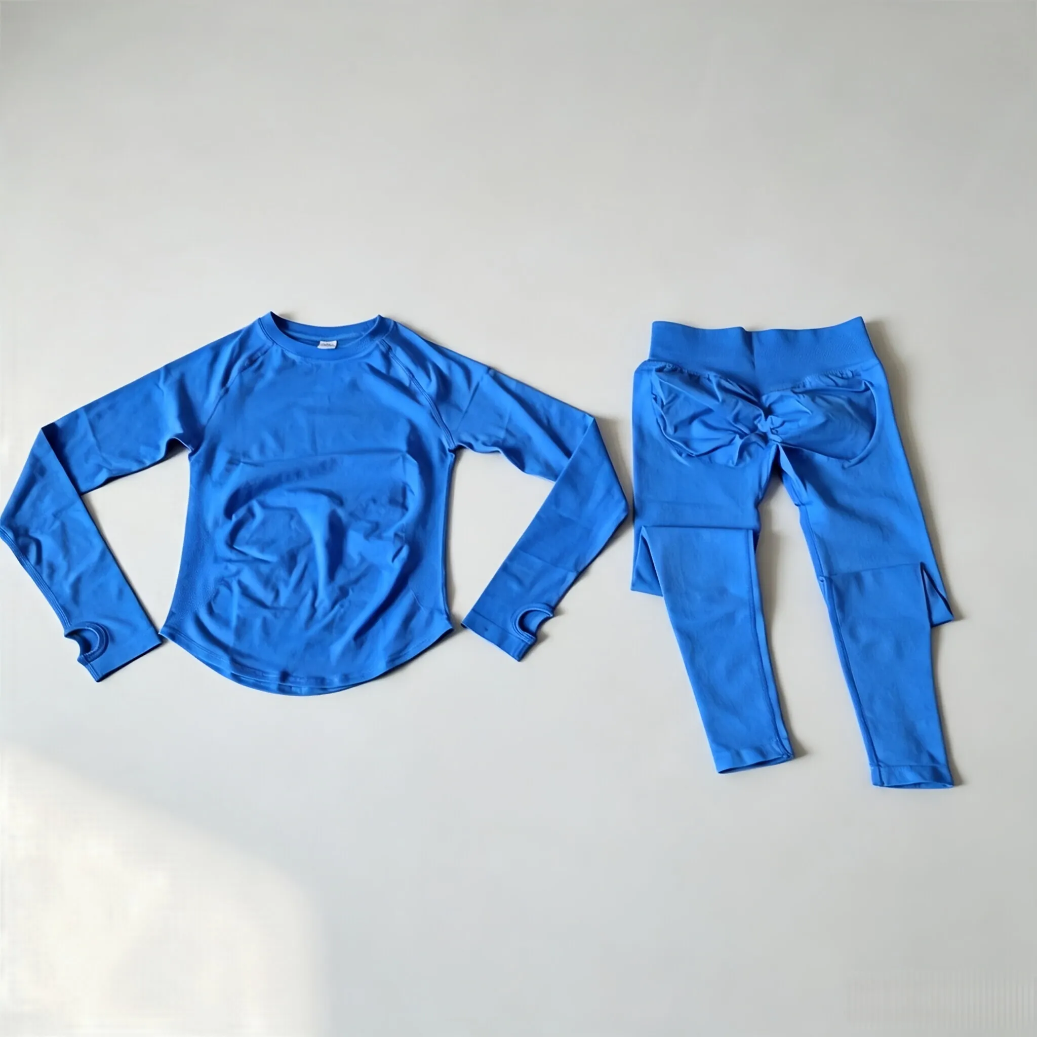 Dneyf DFY Damen Yoga-Set mit Daumenloch, Slim-Fit Langarm-Oberteil & Hochgeschnittener, Po-Formender Yoga-Leggings, Schnelltrocknend, 2-teiliges Fitness-Set – Detail 15
