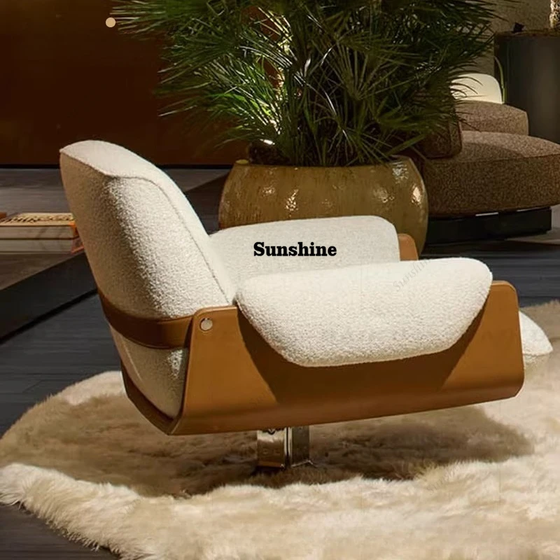 Milan Rotatable Leisure Chair Modern Simple Teddy Fleece Single Chair Solid Wood Sofa Chair