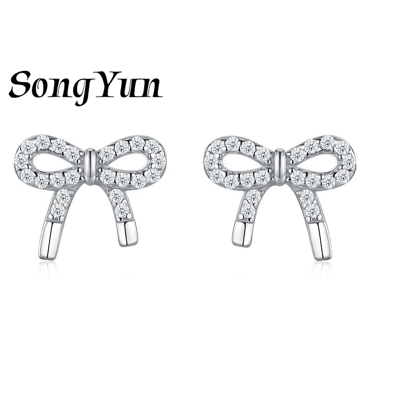 

SONGYUN Designer Jewelry 925 Sterling Silver Stud Earrings D Color Moissanite Diamond Bowknot 18K Gold Plated Earrings Jewelry