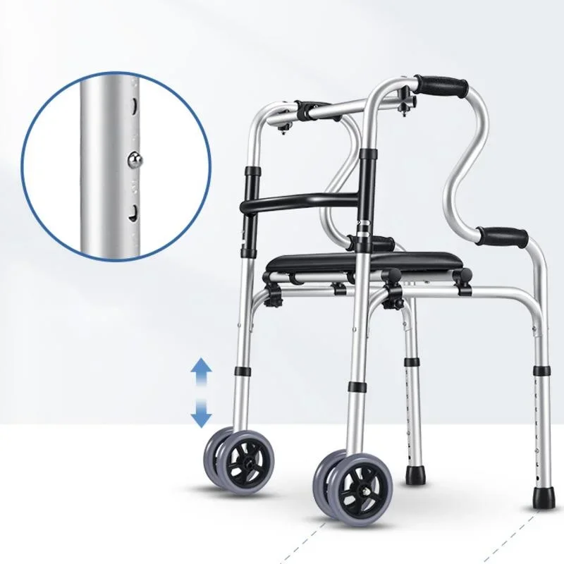 Elderly Dual-Wheel Walker Soft Leather Seat Height Adjustable Foldable Training Chair Waterproof Secure Mobility Aid