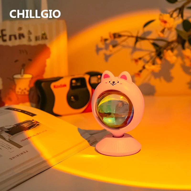 CHILLGIO Mini Sunset Light Kawaii Room DECO Dawn Projection Led USB Rechargeable Bedside Desk Lighting Atmosphere Projector Lamp