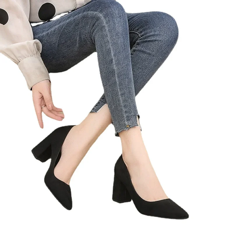 Pointed Toe Women\'s Pumps Shoes Fashion Black Chunky Heels Ladies Elegant Square High Heel Shoes Women\'s Footwear