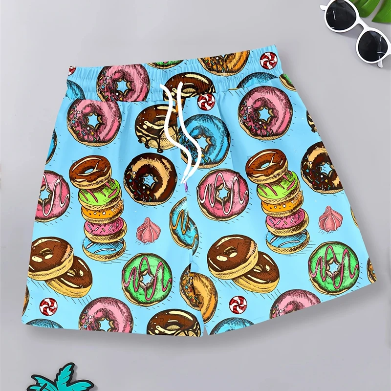 

Donut Funny Casual Children Board Shorts Breathable Drawstring 3D Print Fashion Beach Shorts Summer Sport Trend Novelty Trunks