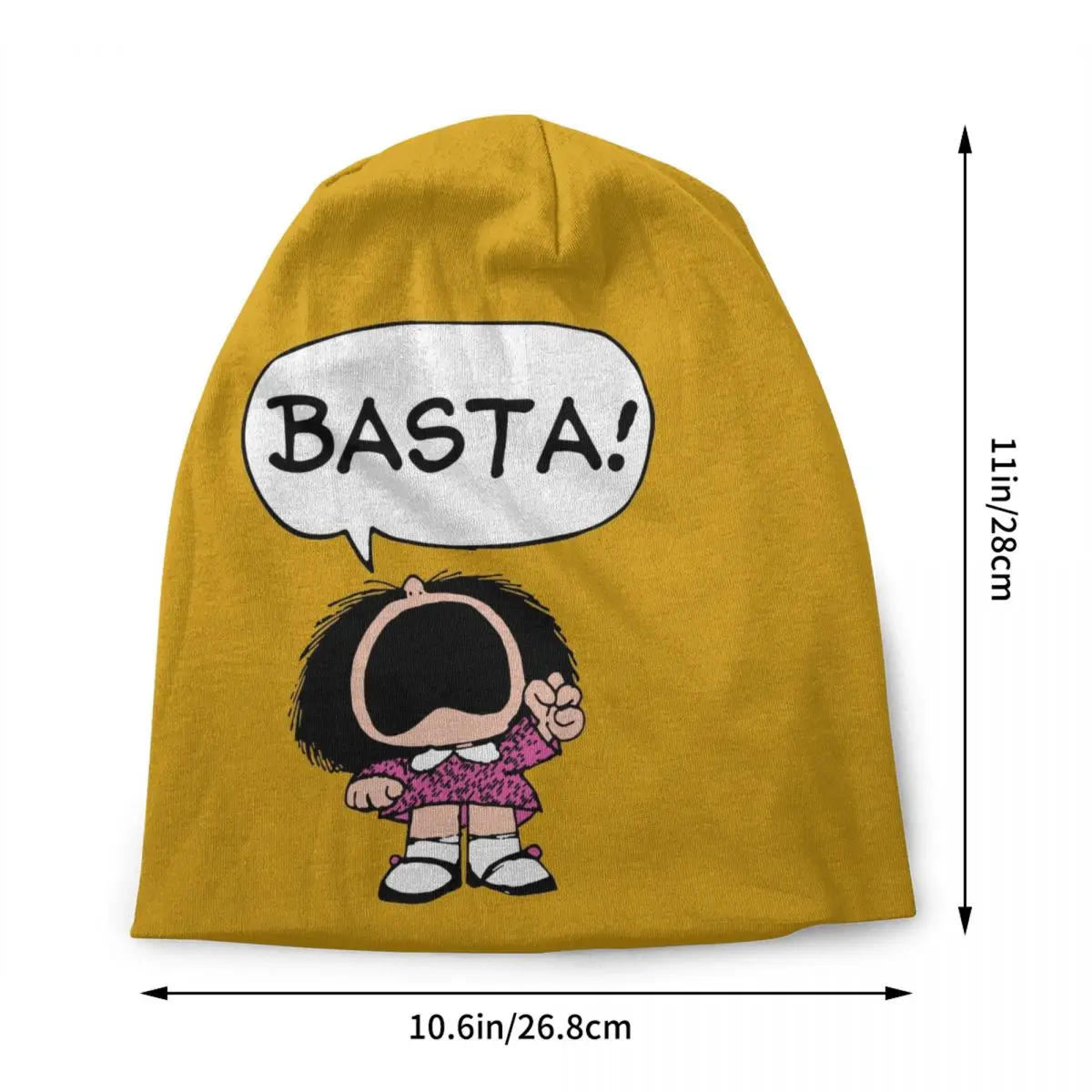 Custom Mafalda Basta Skullies Beanies Caps Streetwear Winter Warm Knitted Hats Adult Unisex Quino Argentina Cartoon Bonnet Hats