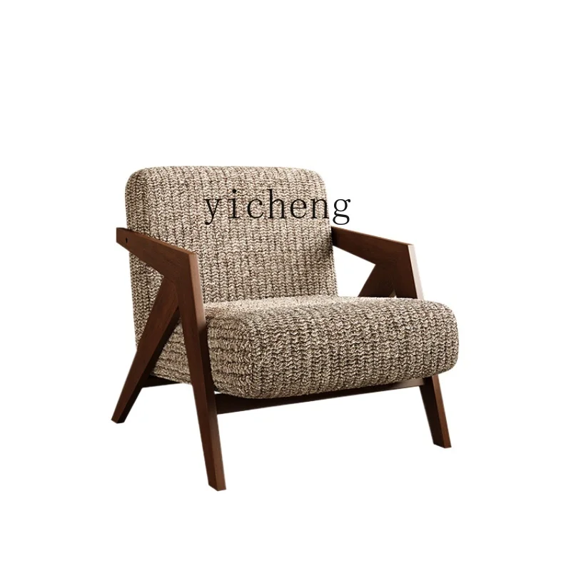 

Tqh Designer Model Ash Wood Single-Seat Sofa Chair Living Room Home Balcony Antique Style Wooden Lounge Chair