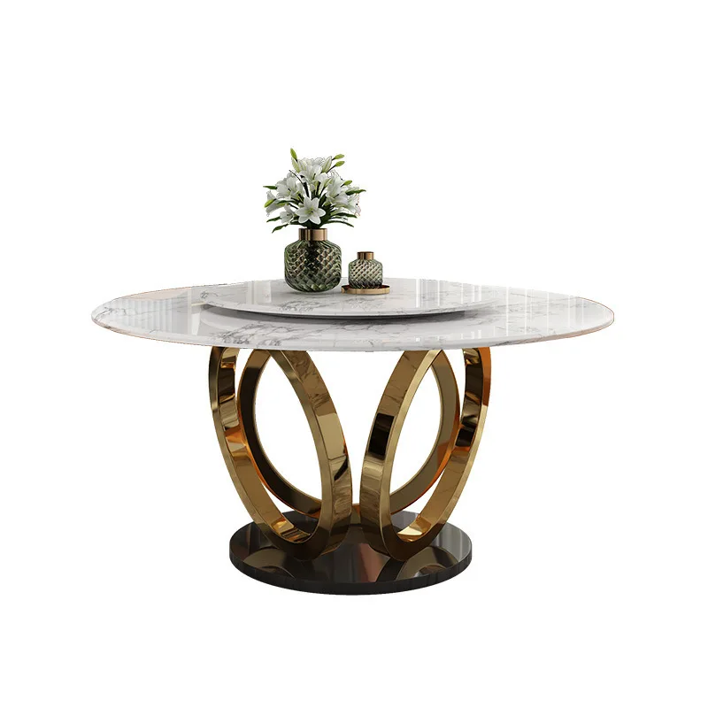 

Light luxury marble dining table Household stainless steel high-end large apartment restaurant Designer round dining table
