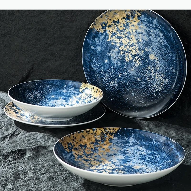 Starry Blue Ceramic Plate Plate Dessert Plate Steak Plates Sushi Plates Seasoning Dish Restaurant Tableware