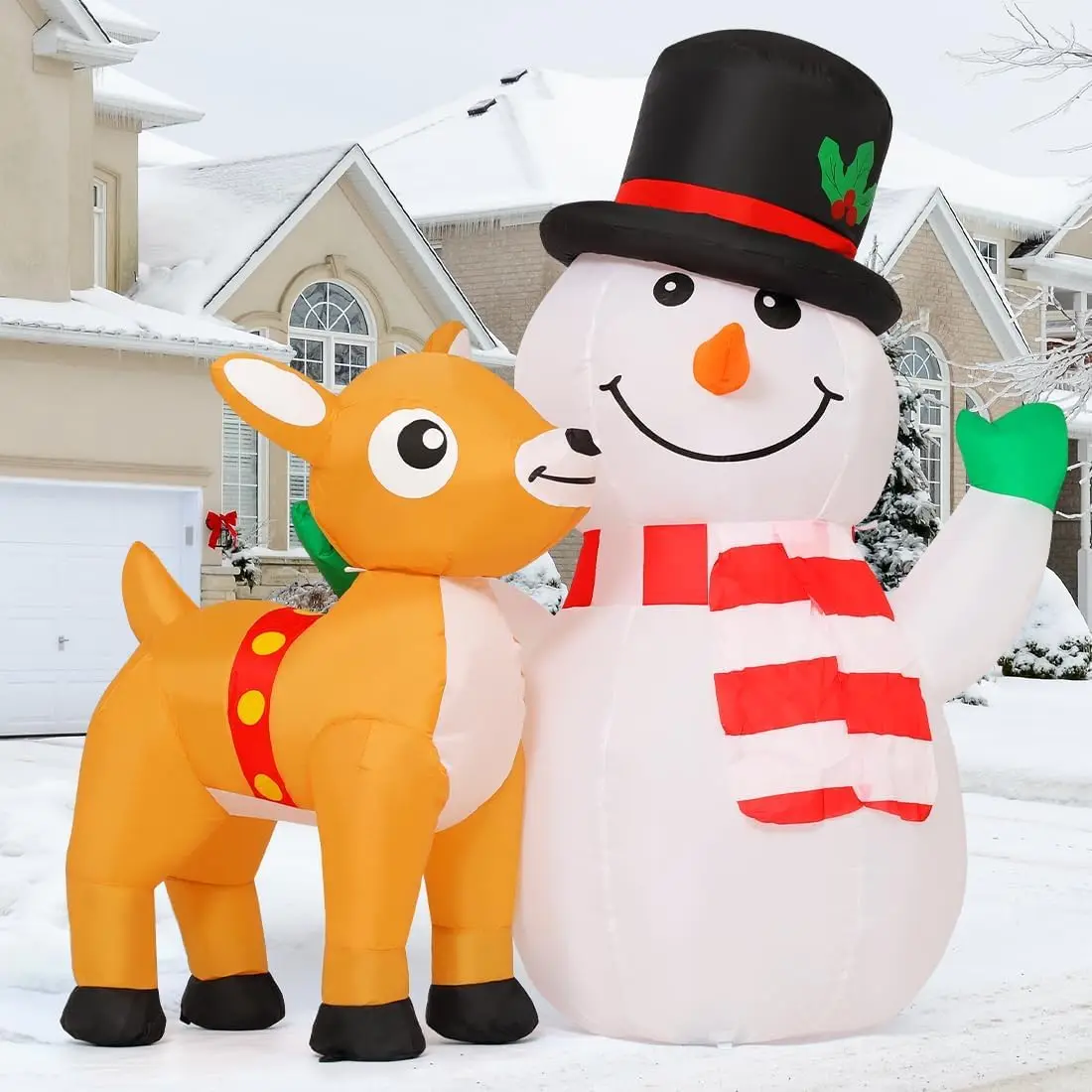 5.2ft Christmas Snowman Inflatables Outdoor Decorations, Blow Up Snowman Reindeer Inflatable with Built-in LEDs for Christ