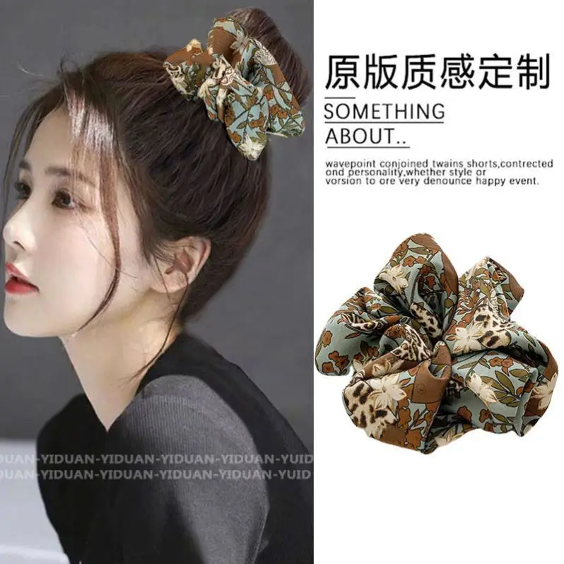 

1pc Vintage French Flower Print Scrunchie Oversized High Stretch Hair Tie for Women High Bun Ponytail Holder 2026 New Chic