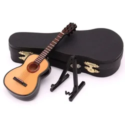 Mini Classical Guitar Model Wooden Miniature Musical Instrument Ornament Home Garage Kit Decoration Gift With Case Stand