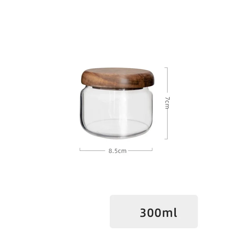 Cute 300ml 10oz Acacia Wood Lid Clear Storage Glass Jars Dry Food Snacks Candy Suger Spice Jar 1 Piece